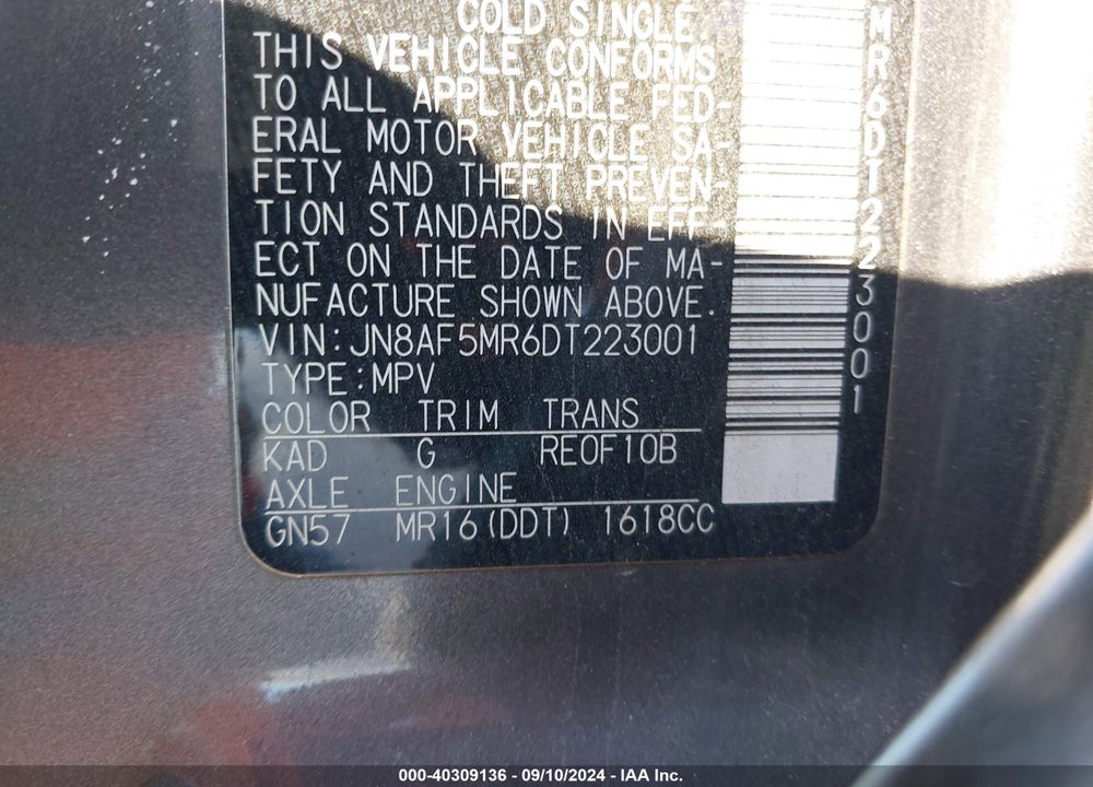 2013 NISSAN JUKE S VIN: JN8AF5MR6DT223001