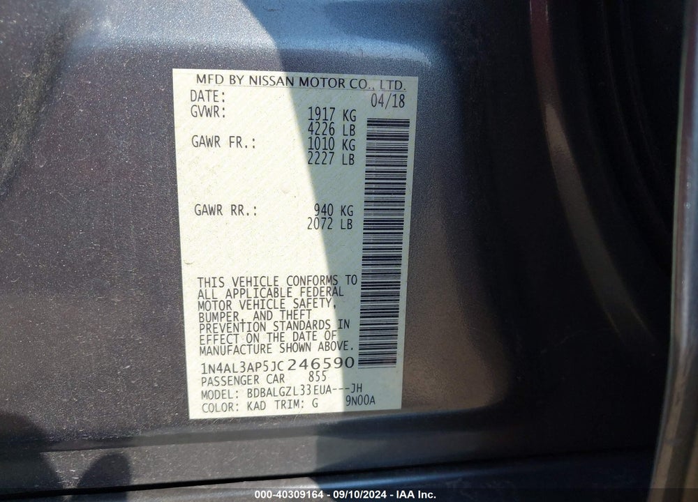 2018 NISSAN ALTIMA 2.5 S VIN: 1N4AL3AP5JC246590
