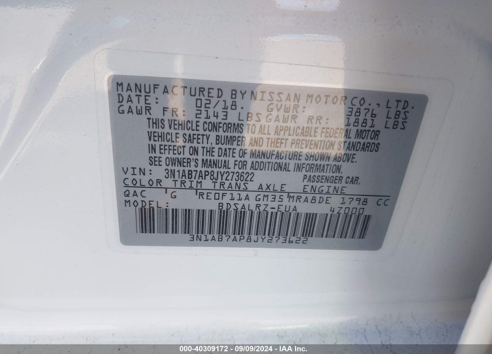 2018 NISSAN SENTRA SR VIN: 3N1AB7AP8JY273622