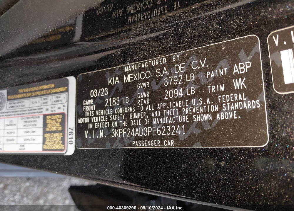 2023 KIA FORTE LXS VIN: 3KPF24AD3PE623241