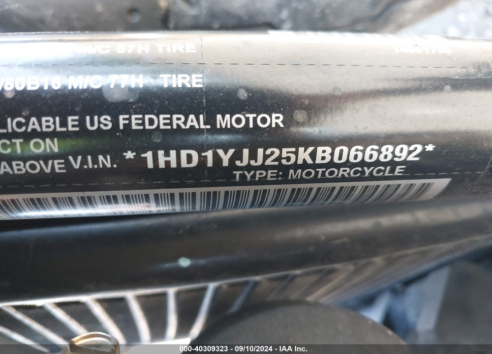 2019 HARLEY-DAVIDSON FXBB VIN: 1HD1YJJ25KB066892