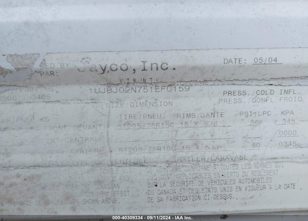 2005 JAYCO JAY FLIGHT VIN: 1UJBJ02N751EF0159