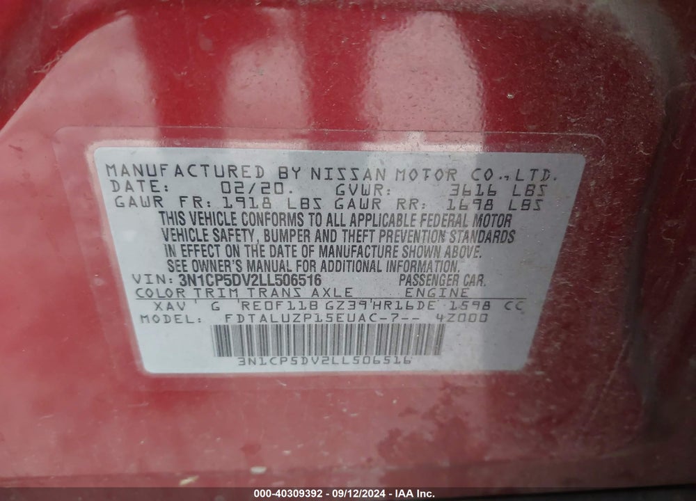 2020 NISSAN KICKS SR XTRONIC CVT VIN: 3N1CP5DV2LL506516