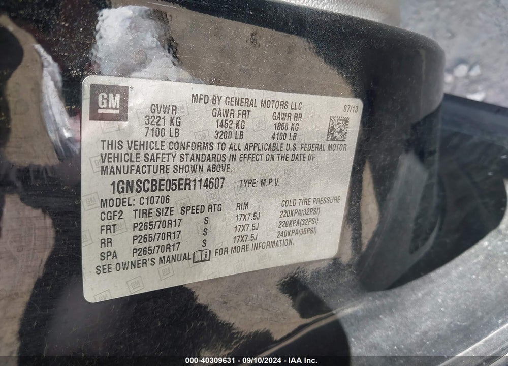 2014 CHEVROLET TAHOE LT VIN: 1GNSCBE05ER114607