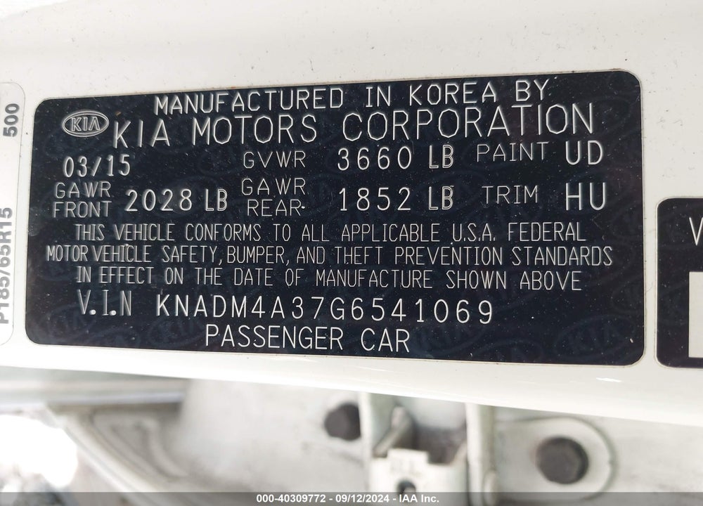 2016 KIA RIO LX VIN: KNADM4A37G6541069