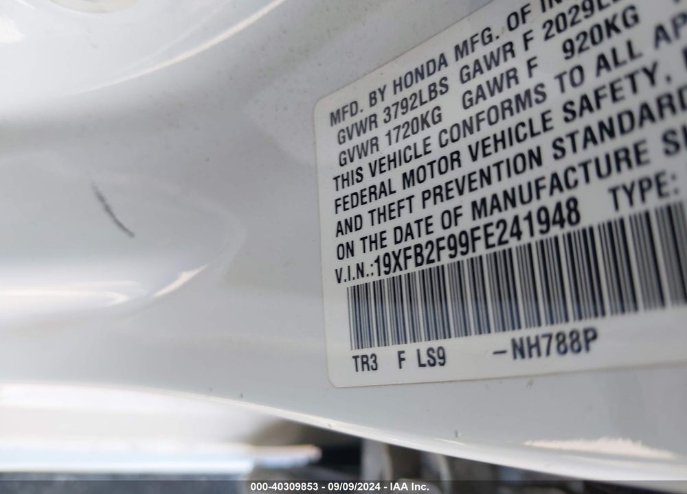 2015 HONDA CIVIC EX-L VIN: 19XFB2F99FE241948