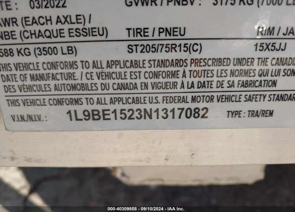 2022 LEGEN MANUFA VIN: 1L9BE1523N1317082