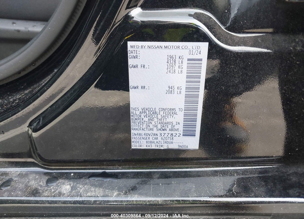 2024 NISSAN ALTIMA VIN: 1N4BL4DV2RN377822