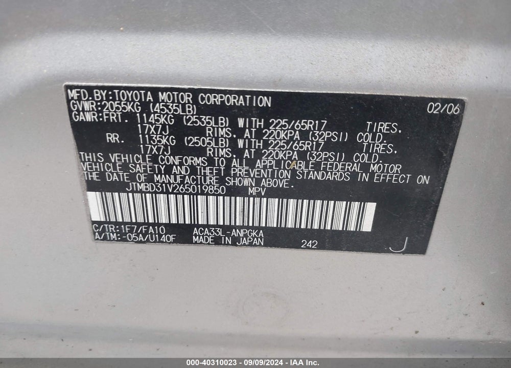 2006 TOYOTA RAV4 LIMITED VIN: JTMBD31V265019850
