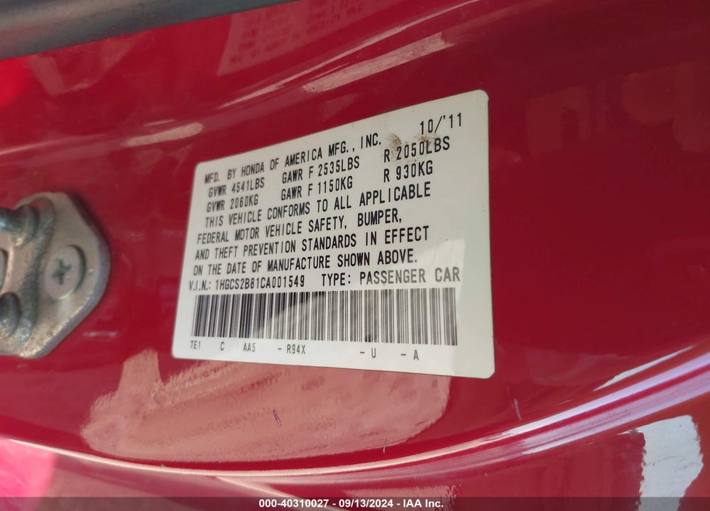 2012 HONDA ACCORD 3.5 EX-L VIN: 1HGCS2B81CA001549