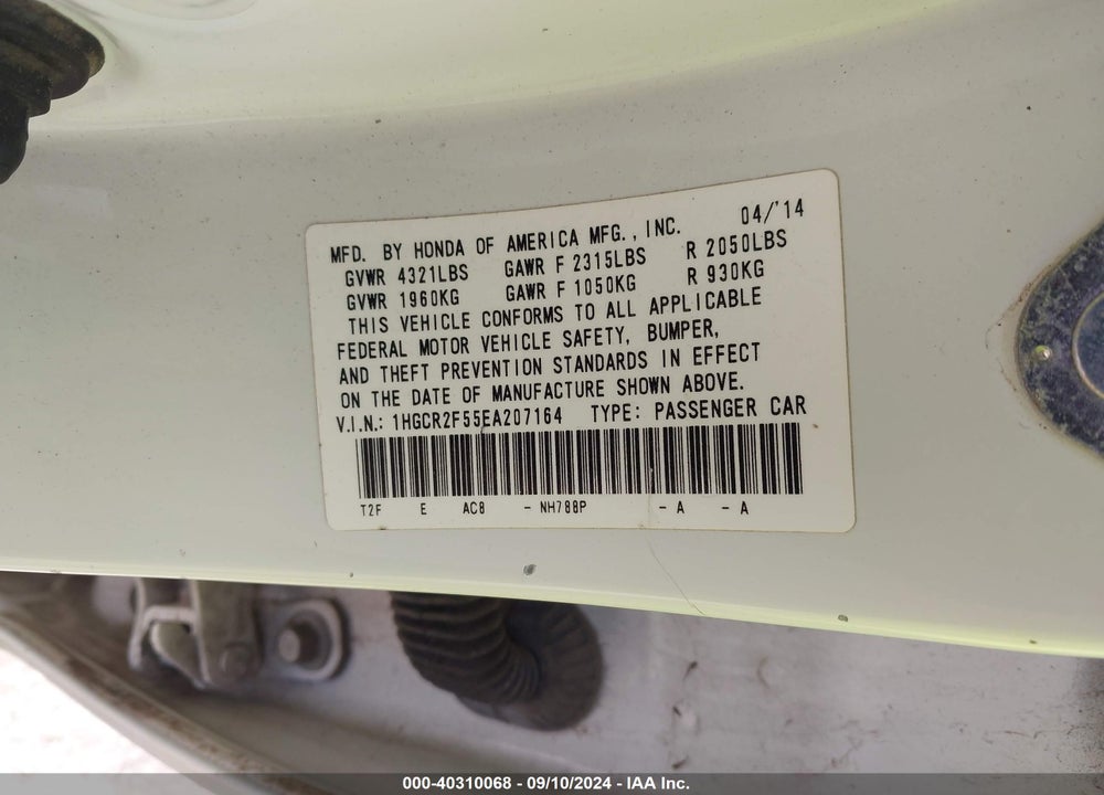 2014 HONDA ACCORD SPORT VIN: 1HGCR2F55EA207164