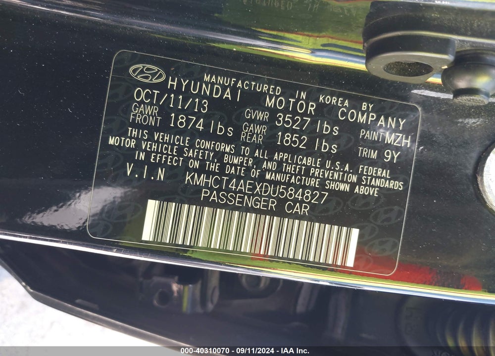 2013 HYUNDAI ACCENT GLS VIN: KMHCT4AEXDU584827