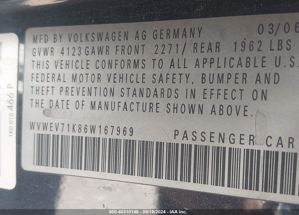 2006 VOLKSWAGEN GTI 2-DOOR VIN: WVWEV71K86W167969