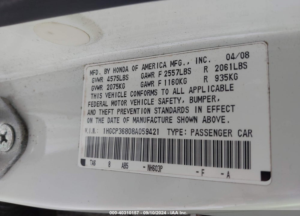 2008 HONDA ACCORD 3.5 EX-L VIN: 1HGCP36808A059421