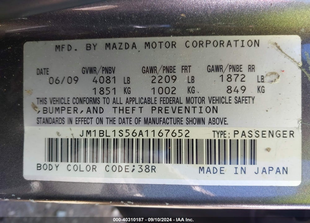 2010 MAZDA 3 S SPORT VIN: JM1BL1S56A1167652