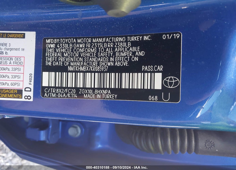 2019 TOYOTA C-HR LE VIN: NMTKHMBX7KR085937
