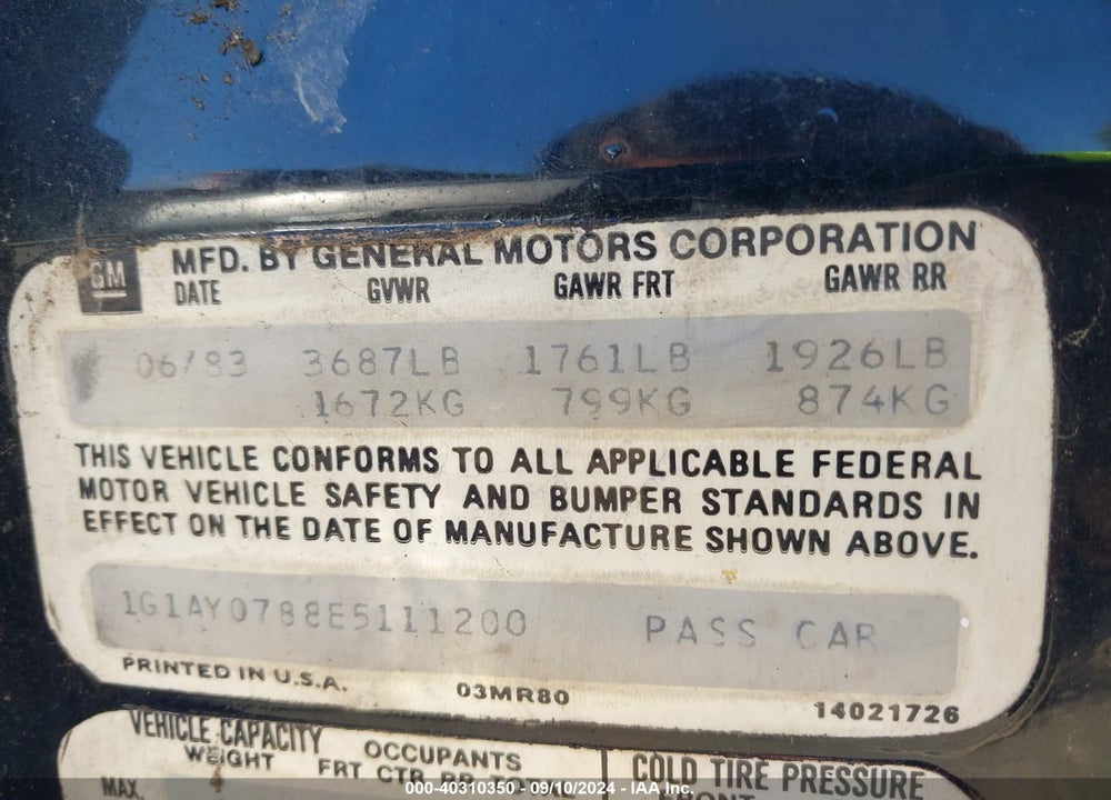 1984 CHEVROLET CORVETTE VIN: 1G1AY0788E5111200