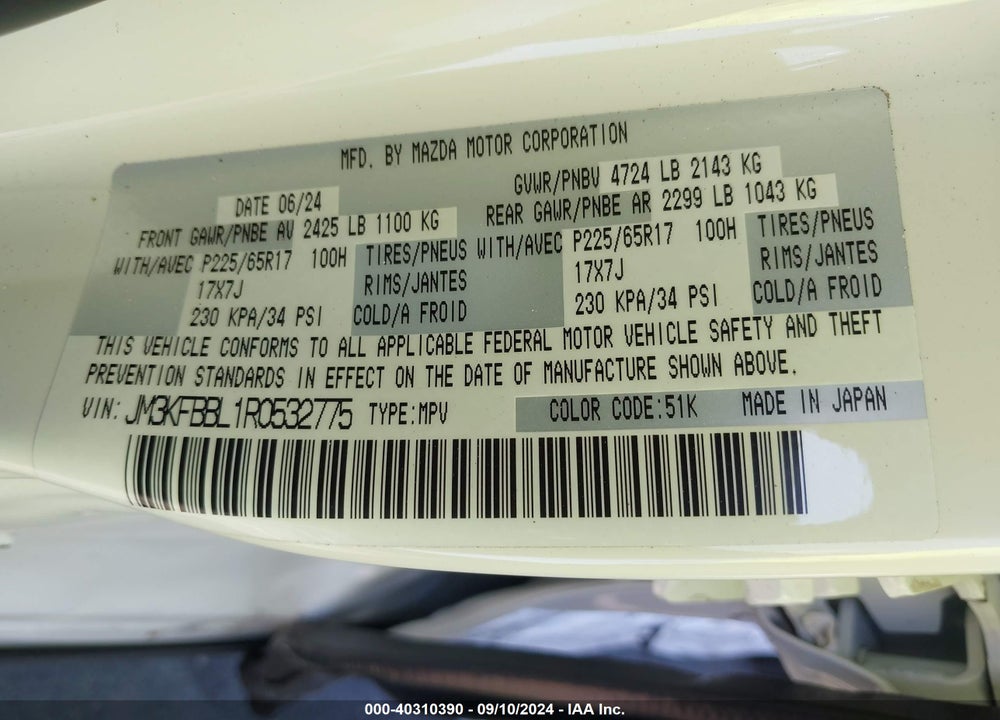 2024 MAZDA CX-5 2.5 S SELECT VIN: JM3KFBBL1R0532775