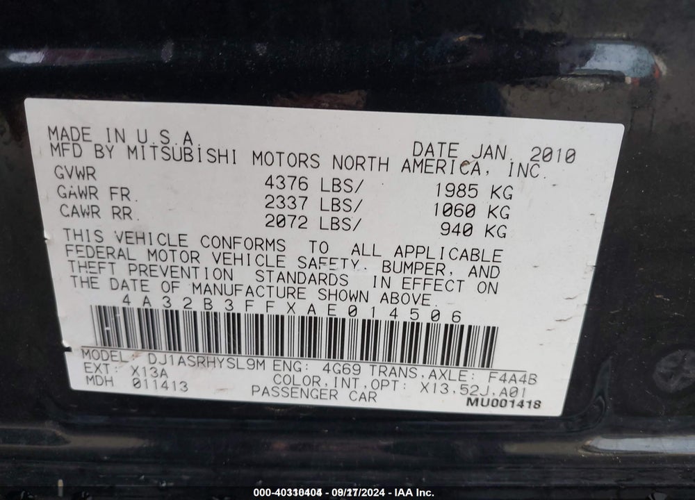2010 MITSUBISHI GALANT ES/SE VIN: 4A32B3FFXAE014506
