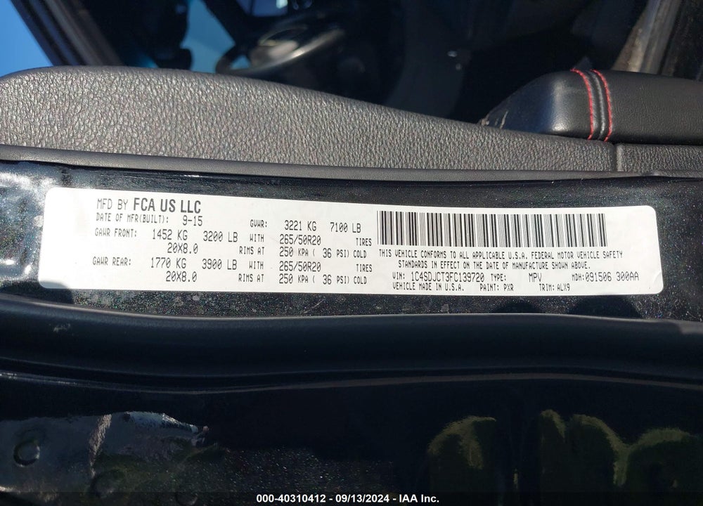 2015 DODGE DURANGO R/T VIN: 1C4SDJCT3FC139720