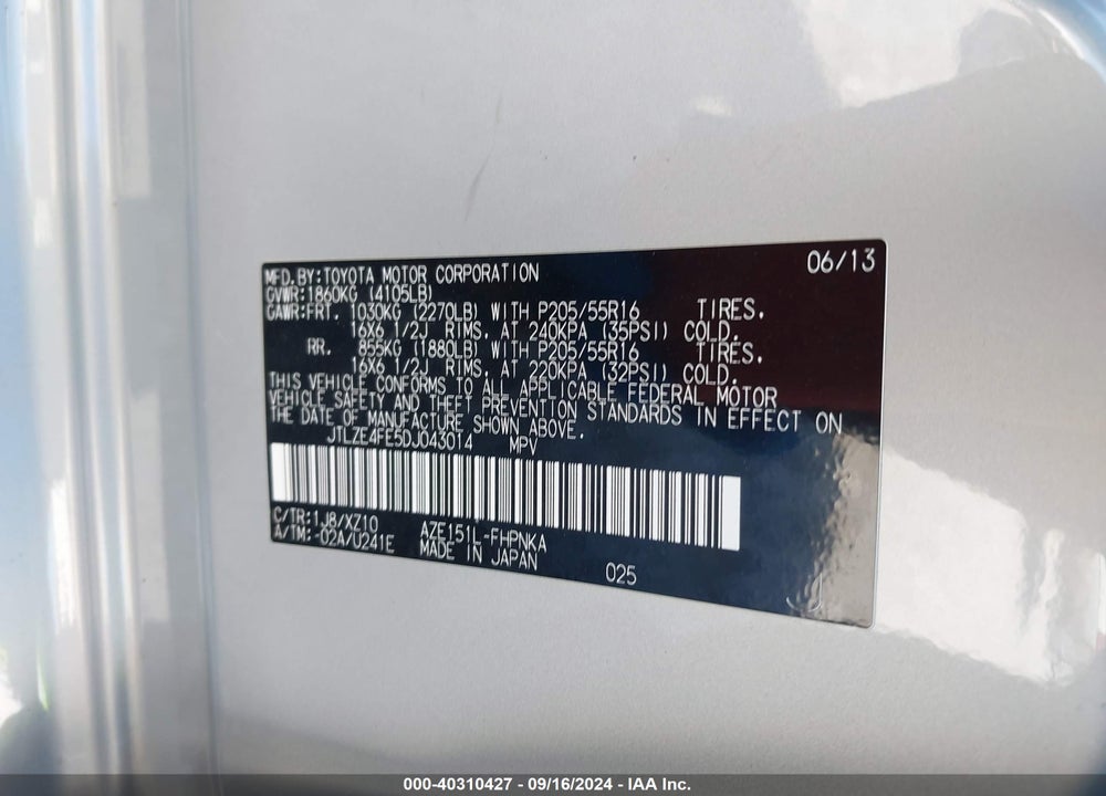 2013 SCION XB 10 SERIES VIN: JTLZE4FE5DJ043014