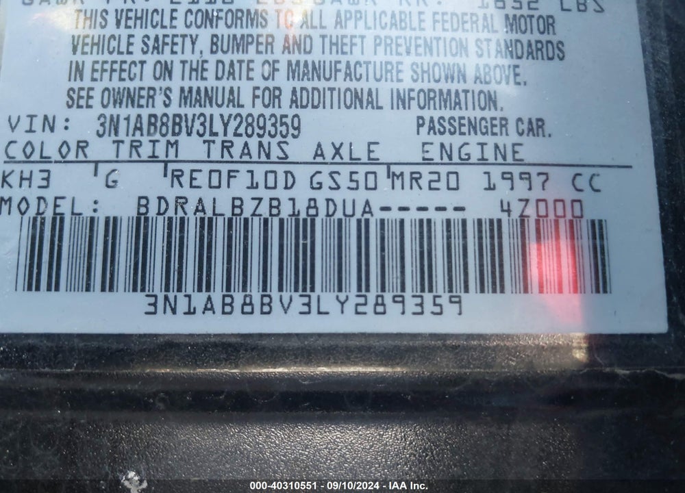 2020 NISSAN SENTRA S XTRONIC CVT VIN: 3N1AB8BV3LY289359