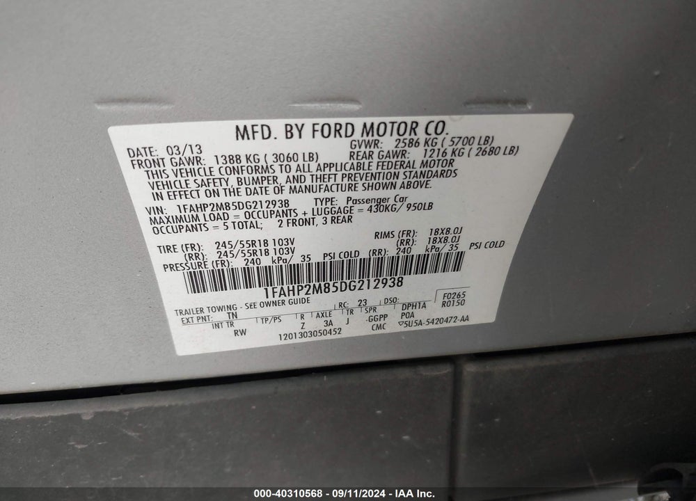 2013 FORD POLICE INTERCEPTOR VIN: 1FAHP2M85DG212938