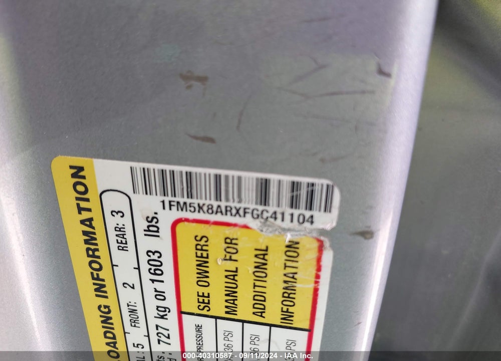 2015 FORD UTILITY POLICE INTERCEPTOR VIN: 1FM5K8ARXFGC41104