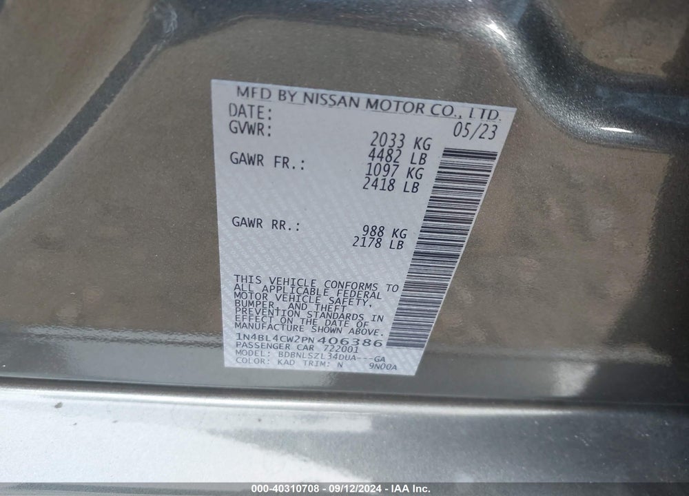 2023 NISSAN ALTIMA SR INTELLIGENT AWD VIN: 1N4BL4CW2PN406386