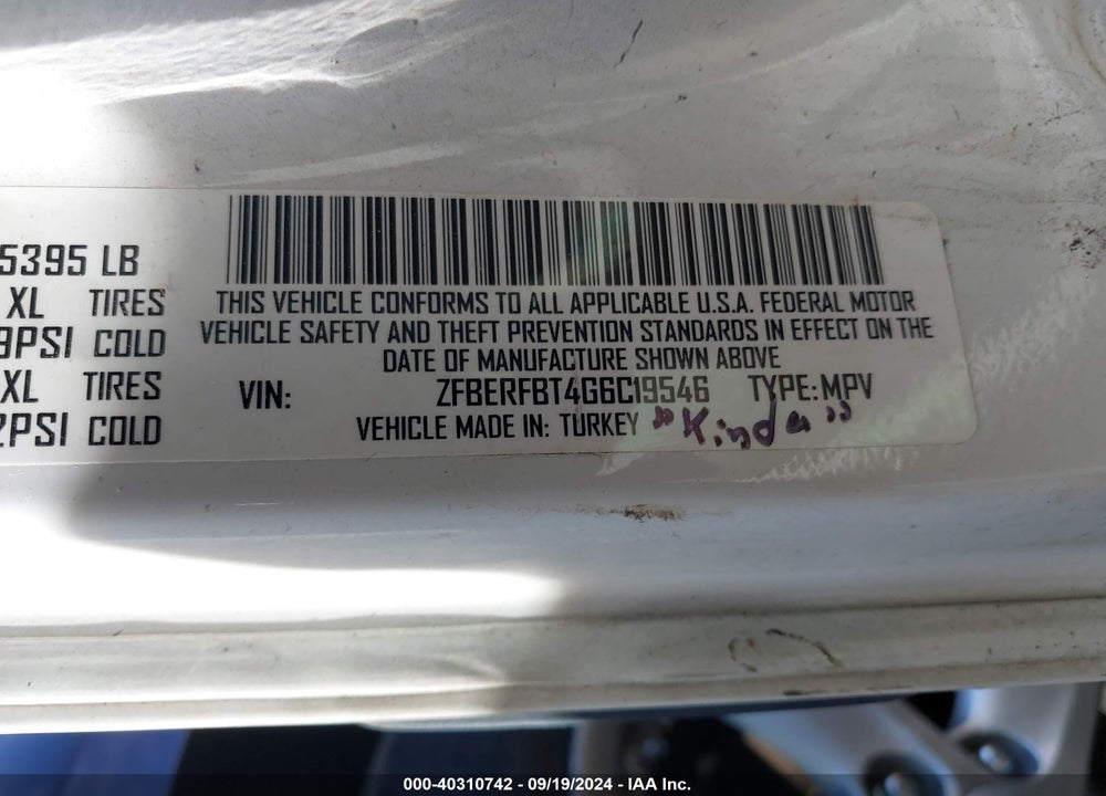 2016 RAM PROMASTER CITY TRADESMAN SLT VIN: ZFBERFBT4G6C19546