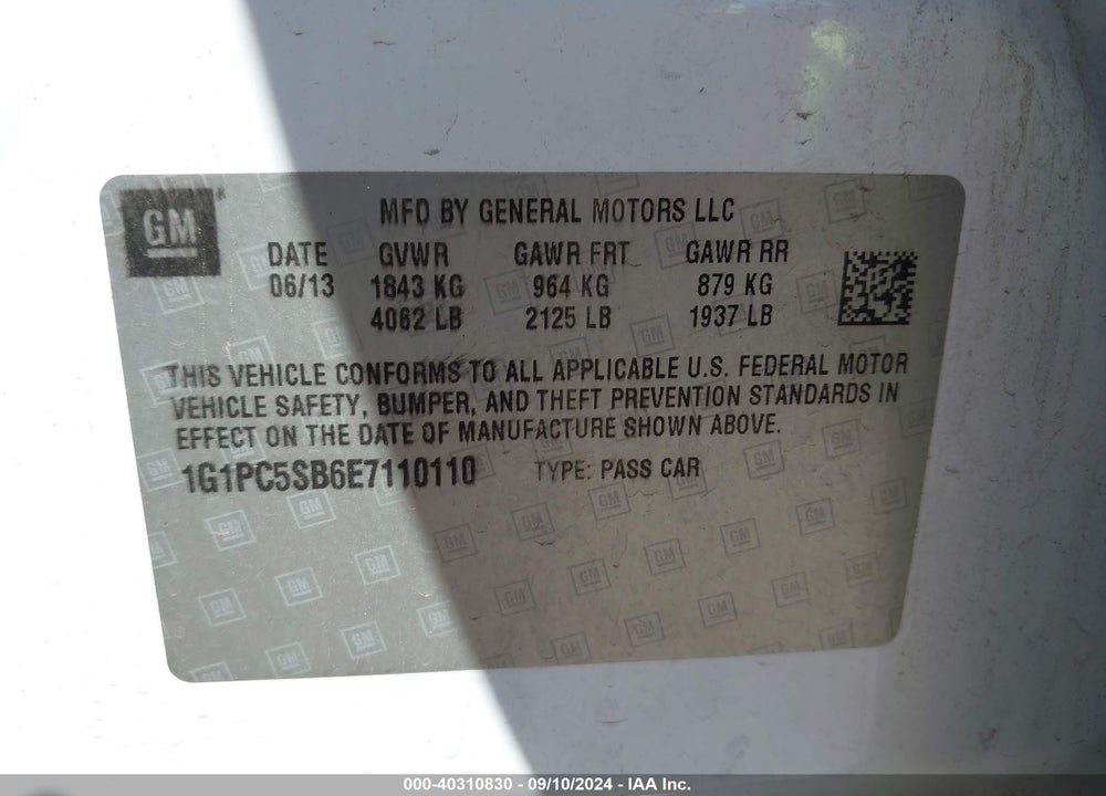 2014 CHEVROLET CRUZE 1LT AUTO VIN: 1G1PC5SB6E7110110