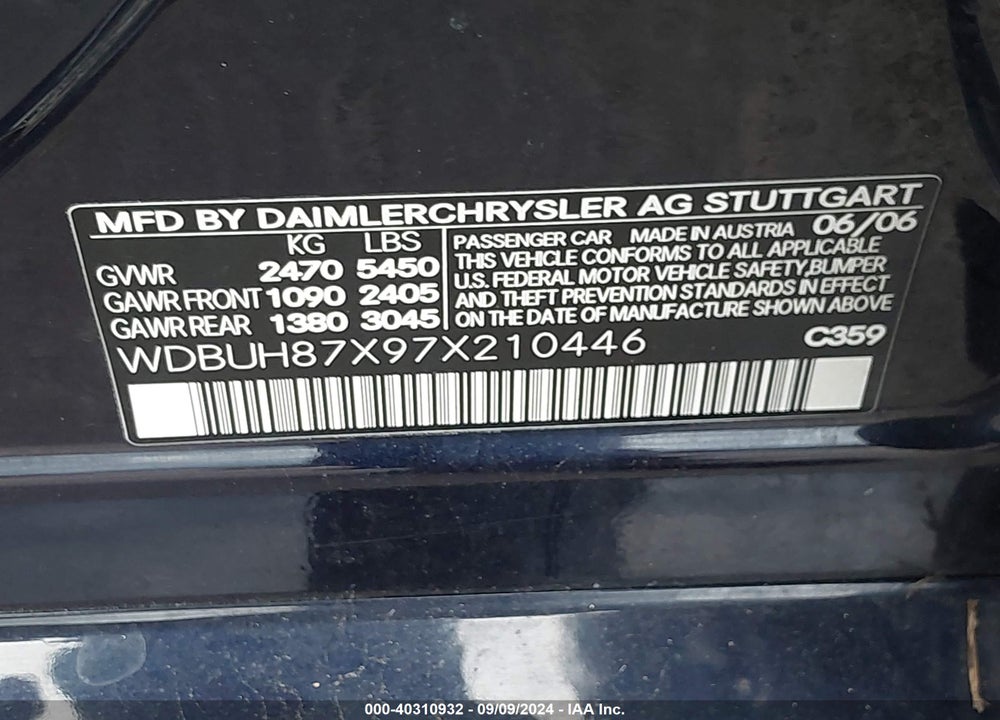 2007 MERCEDES-BENZ E 350 VIN: WDBUH87X97X210446