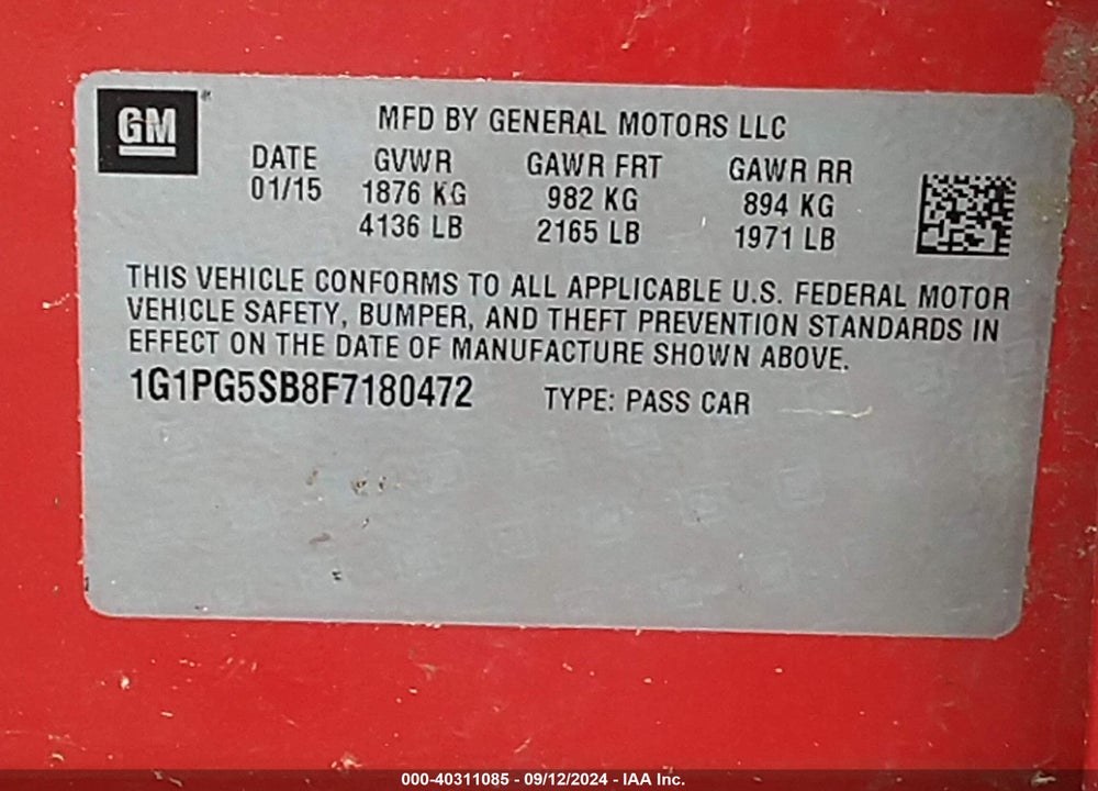 2015 CHEVROLET CRUZE LTZ VIN: 1G1PG5SB8F7180472
