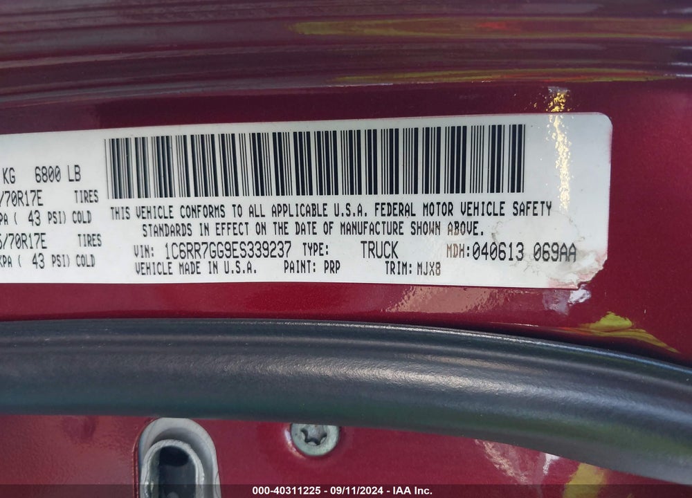 2014 RAM 1500 OUTDOORSMAN VIN: 1C6RR7GG9ES339237