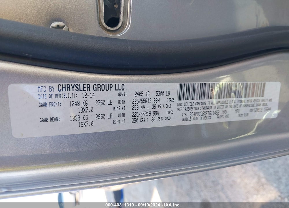 2015 DODGE JOURNEY VIN: 3C4PDCGBXFT611452
