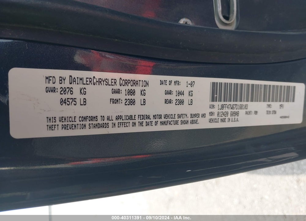 2007 JEEP COMPASS SPORT VIN: 1J8FF47W67D168103