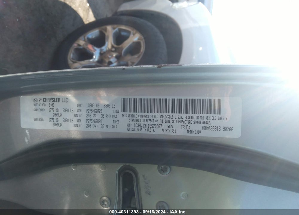 2009 DODGE RAM 1500 SLT/SPORT/TRX VIN: 1D3HV13T19S785671