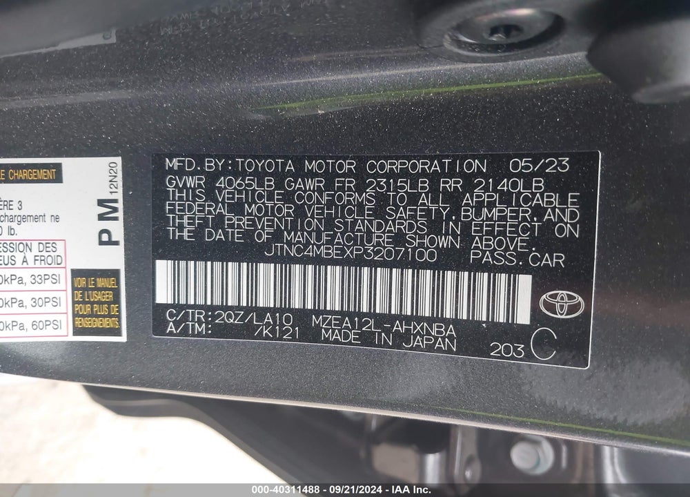 2023 TOYOTA COROLLA XSE VIN: JTNC4MBEXP3207100