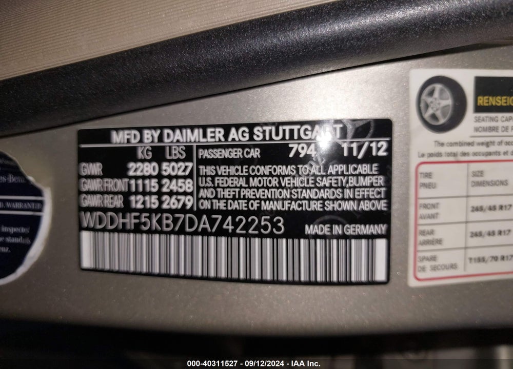 2013 MERCEDES-BENZ E 350 VIN: WDDHF5KB7DA742253