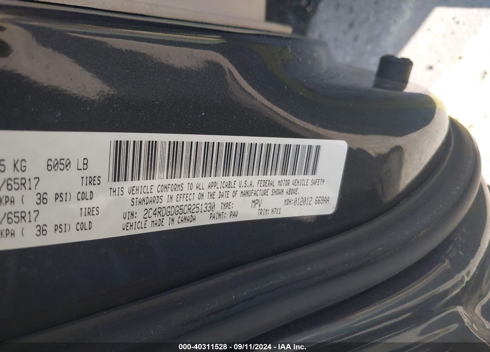 2012 DODGE GRAND CARAVAN CREW VIN: 2C4RDGDG5CR251330