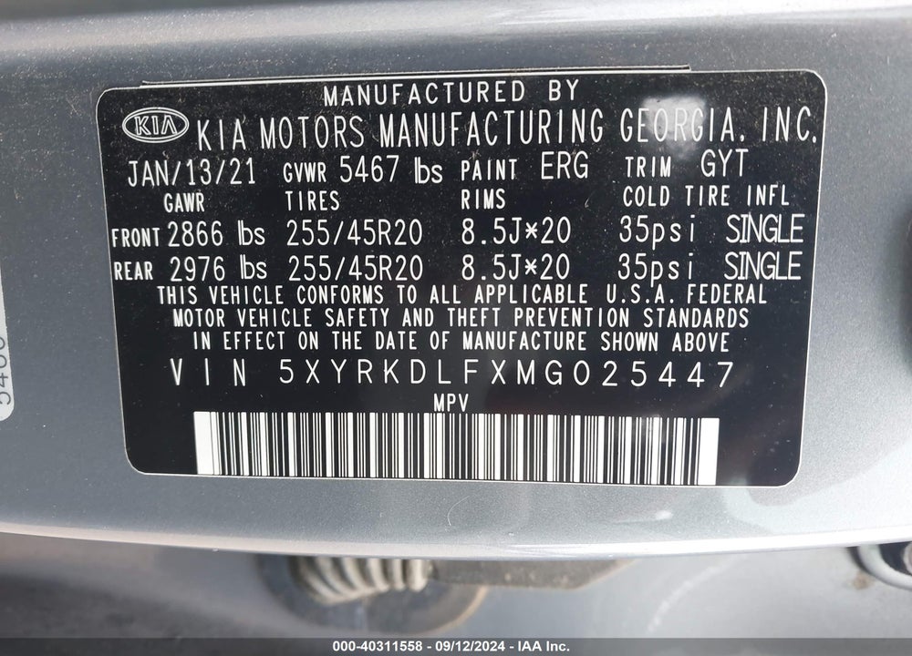 2021 KIA SORENTO SX VIN: 5XYRKDLFXMG025447
