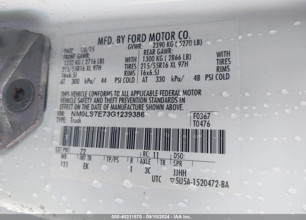 2016 FORD TRANSIT CONNECT XL VIN: NM0LS7E73G1239386