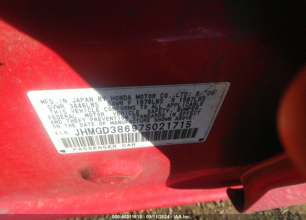 2007 HONDA FIT SPORT VIN: JHMGD38697S021715