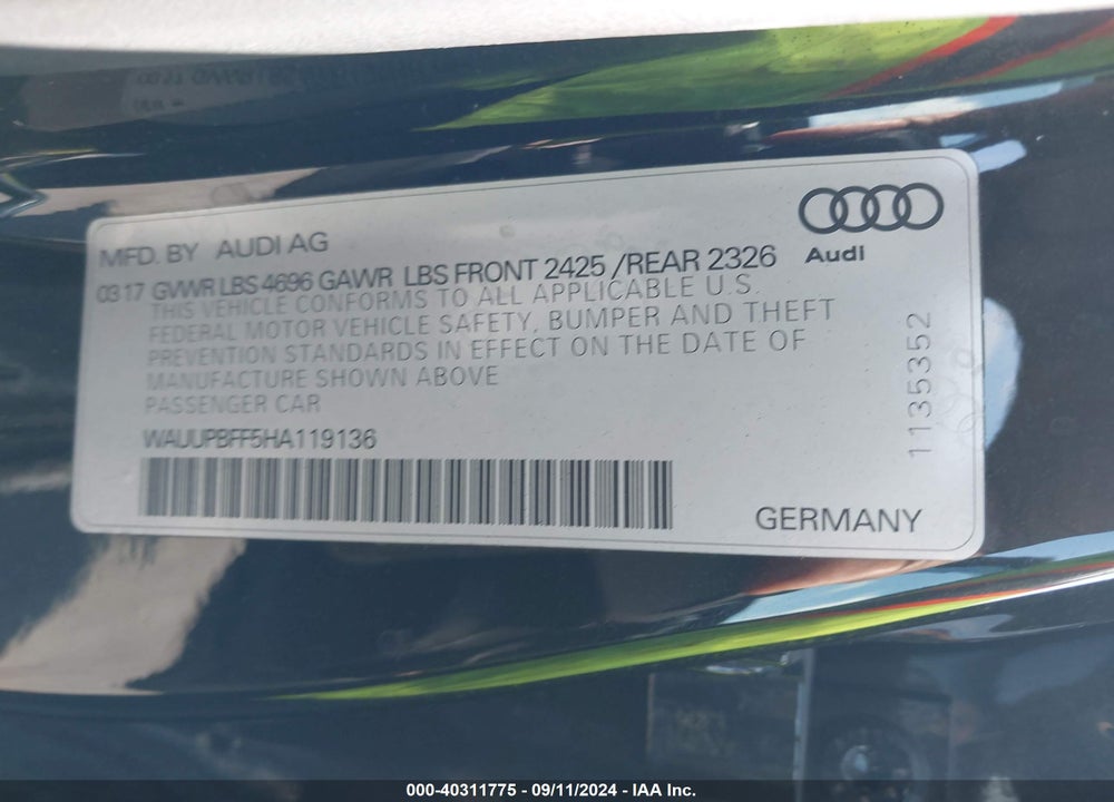 2017 AUDI A3 E-TRON 1.4T PREMIUM VIN: WAUUPBFF5HA119136