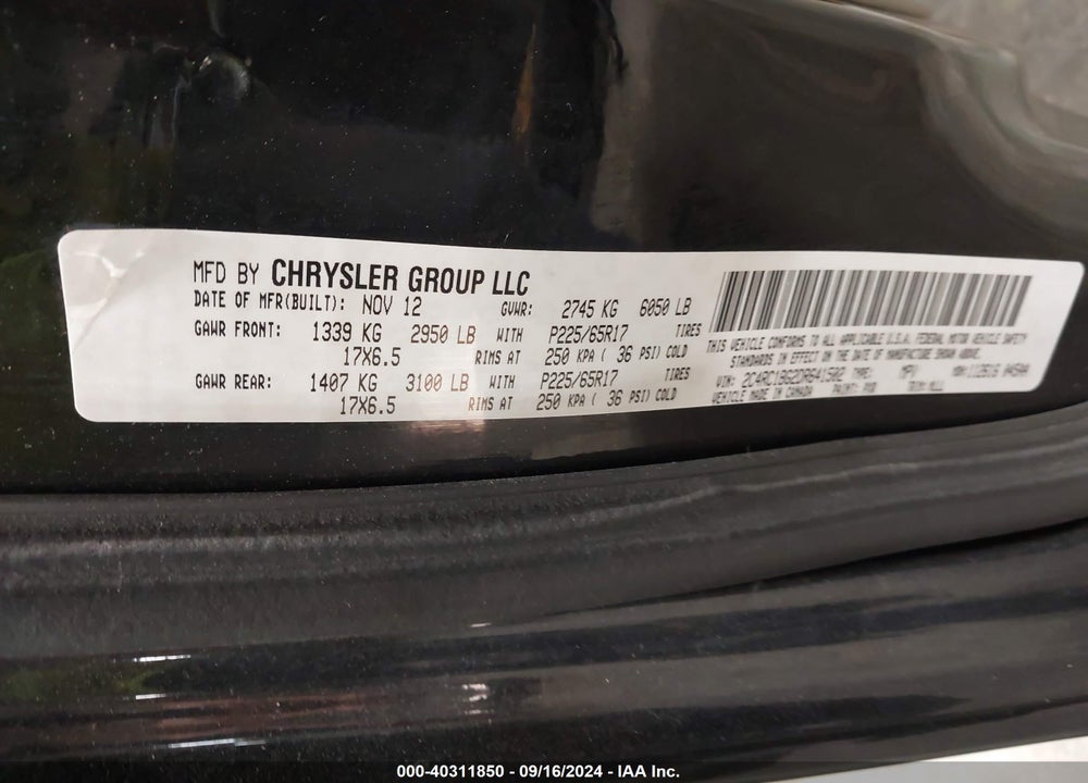 2013 CHRYSLER TOWN & COUNTRY TOURING VIN: 2C4RC1BG2DR641502