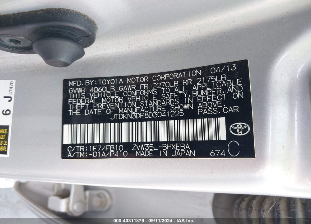 2013 TOYOTA PRIUS PLUG-IN VIN: JTDKN3DP8D3041225