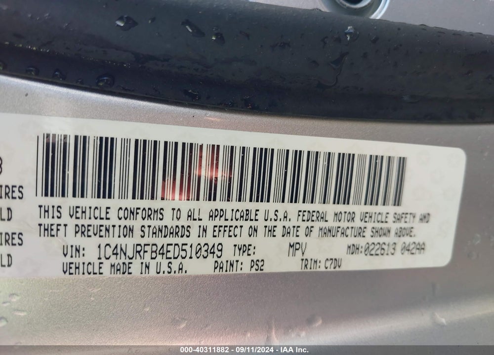 2014 JEEP PATRIOT LATITUDE VIN: 1C4NJRFB4ED510349