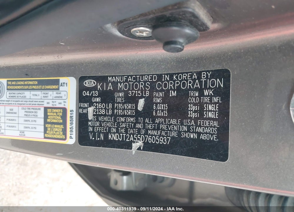 2013 KIA SOUL VIN: KNDJT2A55D7605937