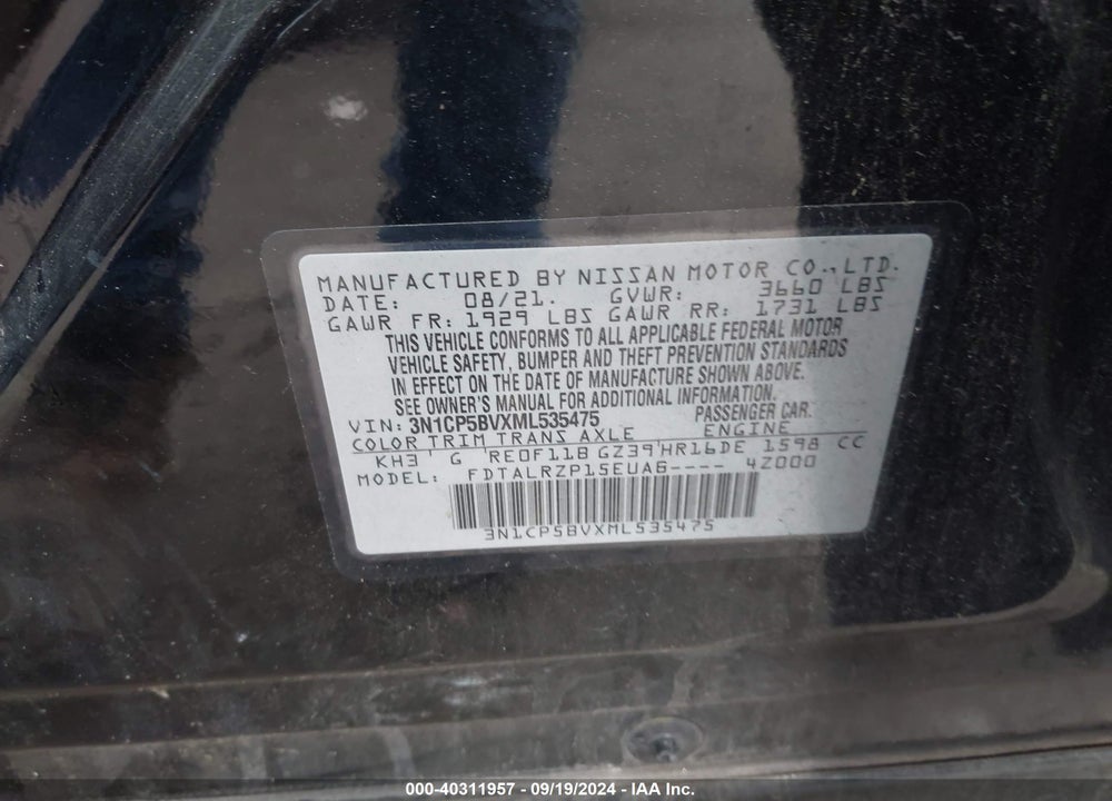2021 NISSAN KICKS S XTRONIC CVT VIN: 3N1CP5BVXML535475