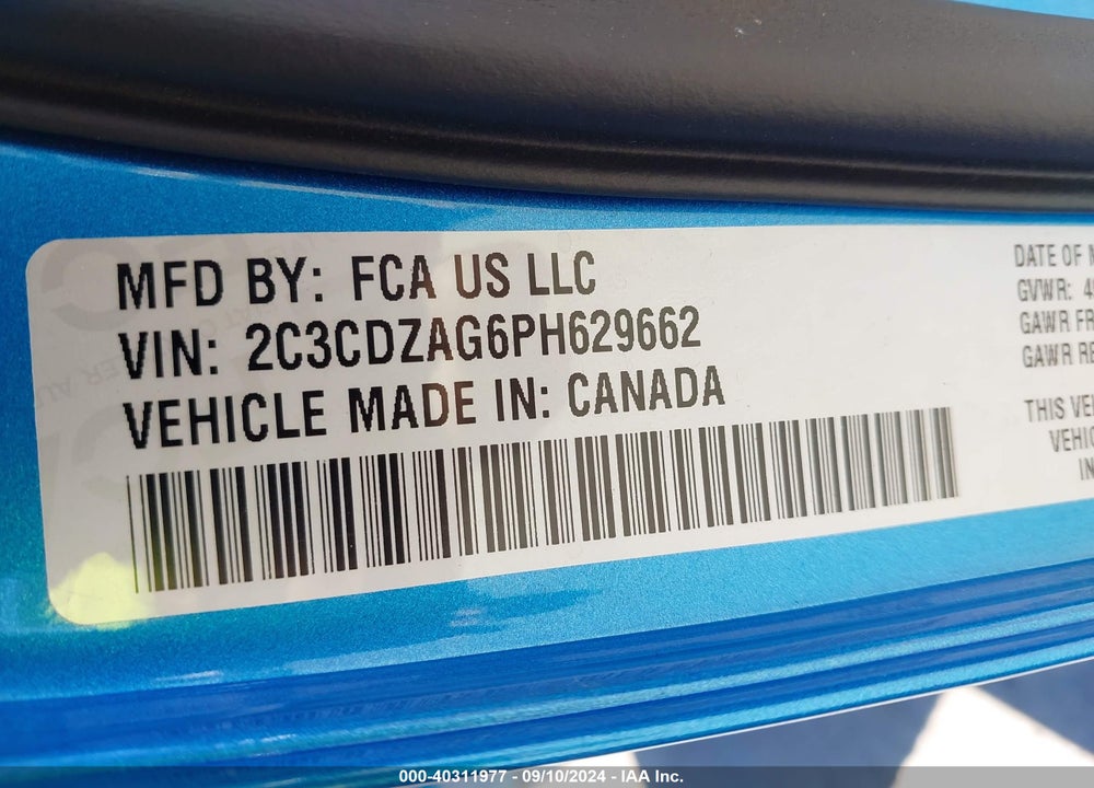 2023 DODGE CHALLENGER SXT VIN: 2C3CDZAG6PH629662